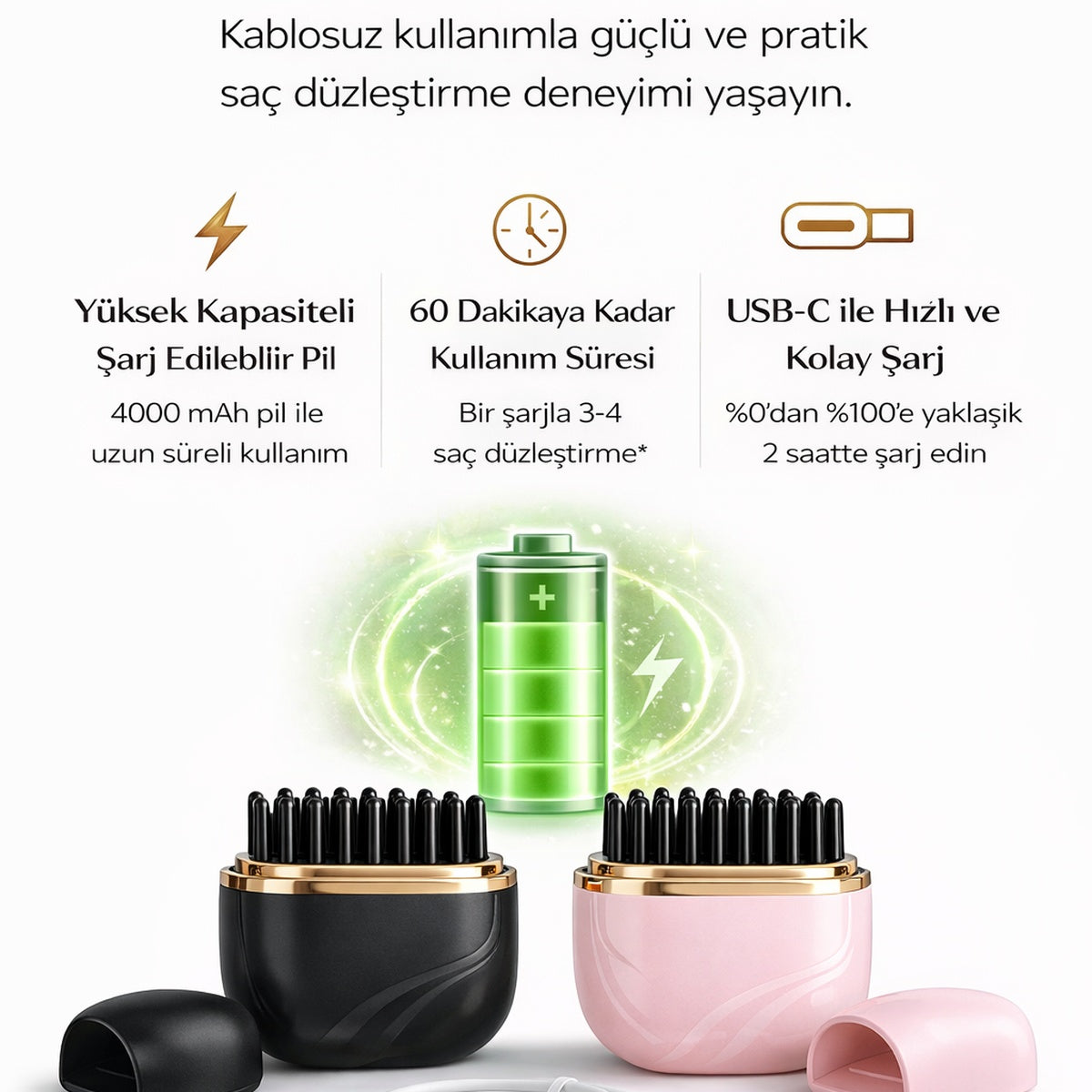 Luvia Kablosuz Taşınabilir Mini Saç Düzleştirici Fırça