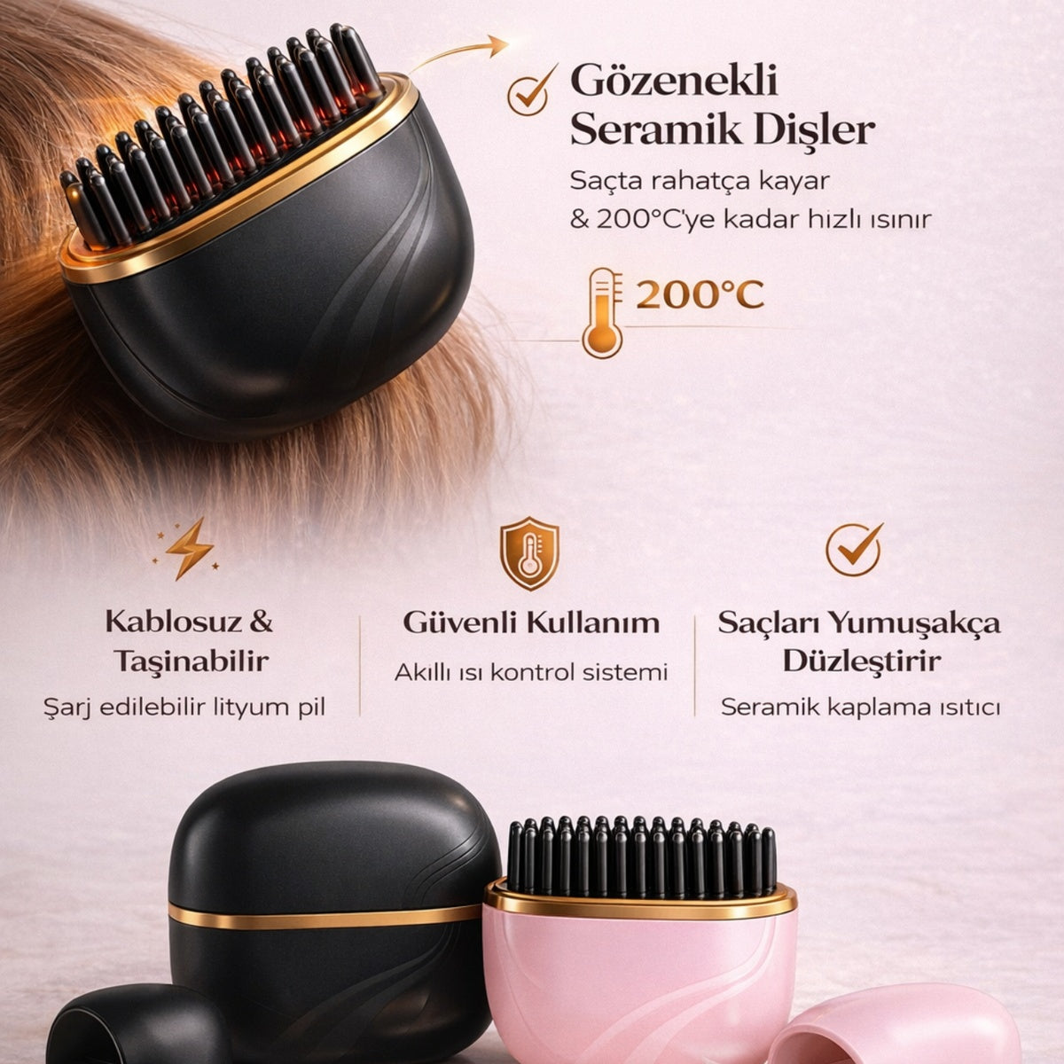 Luvia Kablosuz Taşınabilir Mini Saç Düzleştirici Fırça